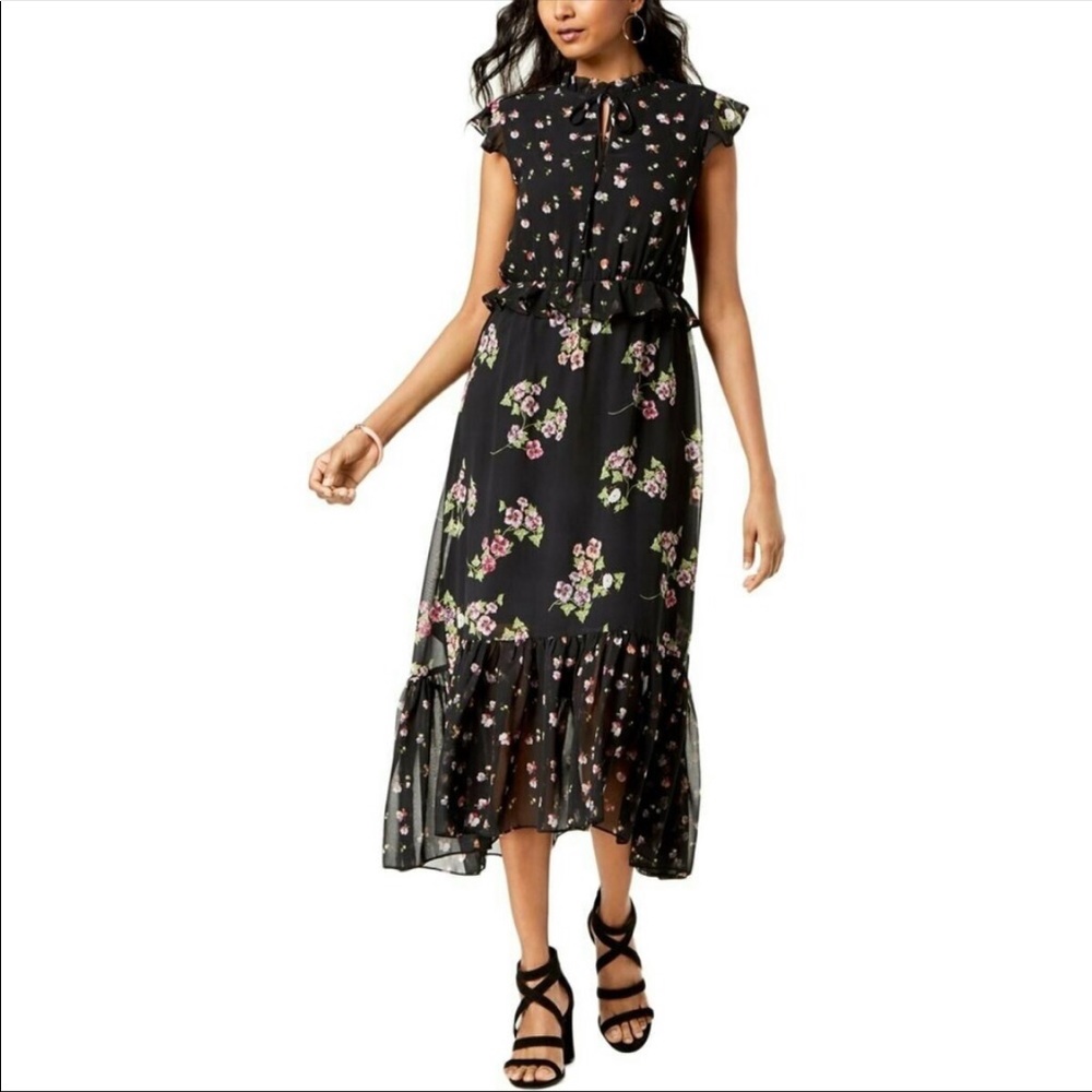 Taylor black floral midi dress size 4